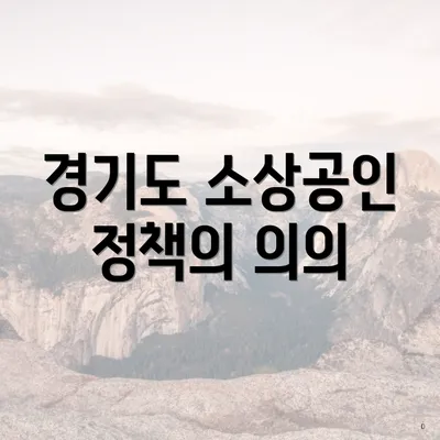 경기도 소상공인 정책의 의의