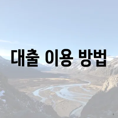 대출 이용 방법