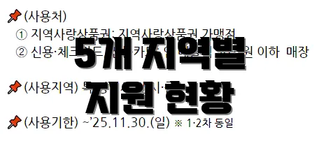 5개 지역별 지원 현황